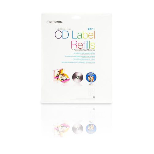 Memorex White CD/DVD White Photo Gloss Labels 20 Pack New, Free Shipping