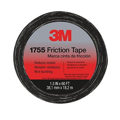 3M 57173-S-10 Temflex Friction Tape 1755, Black, 1.5 Inches X 60 Feet