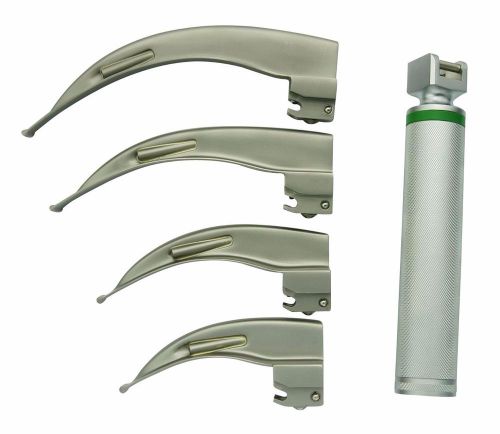 Fiber Optic MacIntosh BLADES Laryngoscope Set of 4 Blades &amp; 1 Handle with CASE