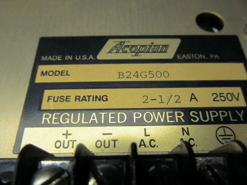 ACOPIAN B24G500 POWER SUPPLY 120 VOLTS IN 24VDC OUT- TESTED 5- AVAIABLE