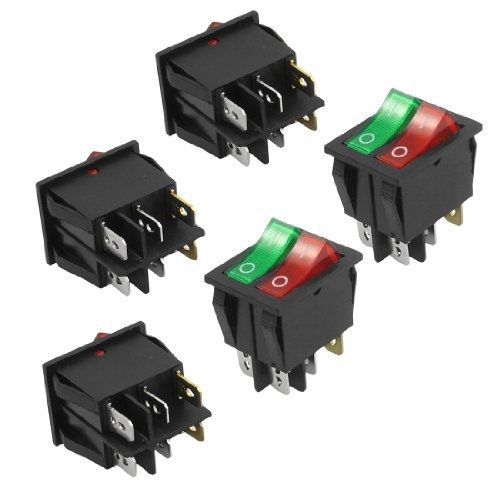 5 pcs 6 pin spst red green neon light on/off rocker switch ac 250v/15a 125v/20a for sale