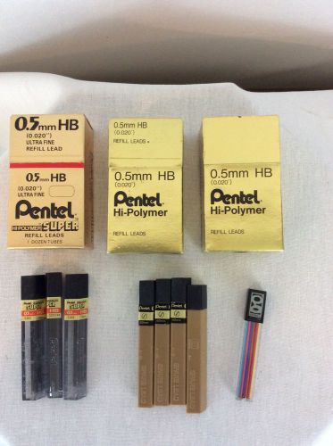 44 Assorted One Dozen Tubes Pentel .5mm Lead Refills 1 Colored Tube Blue Red Etc