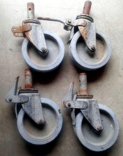 4 USED Scaffolding Casters with 8&#034; x 2&#034; Steel Wheels ONE WHEEL