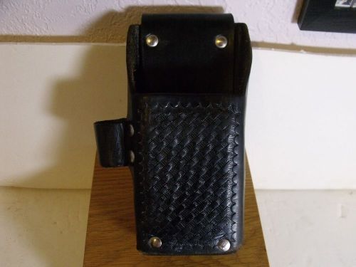 Vintage Basket Weave Police Duty Leather Radio Holder