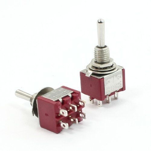 2A/250VAC 5A/120VAC DPDT Non-Locking 6 Pin Panel Mount Toggle Switch 2 PCS