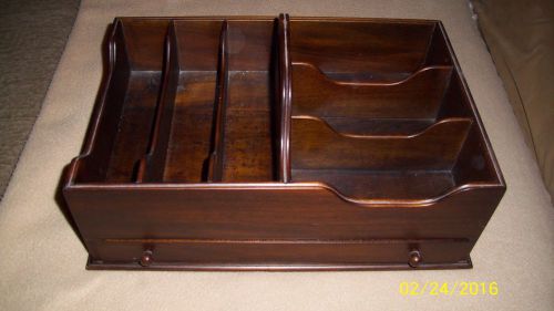 Solid Mahogany Desktop Organizer with 6 Compartments, Drawer and Handle