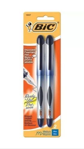 BIC Disposable Fountain Pens, 2 Pack, Medium Point, Blue