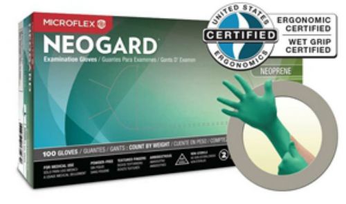 Microflex neogard powder-free medical-grade chloroprene exam gloves **green** for sale