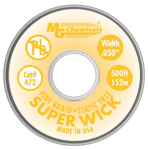 MG Chemicals 472 Series #2 Fine Braid Super Wick with RMA Flux, 500&#039; x 0.05&#034;