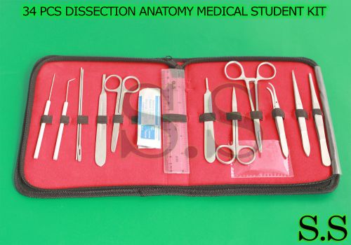 34 PCS DISSECTION DISSECTION ANATOMY MEDICAL STUDENT KIT+SCALPEL BLADES #11,#20