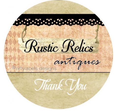 CUSTOMIZED BUSINESS THANK YOU STICKER LABELS  - RUSTIC RELICS PRINT STYLE #14