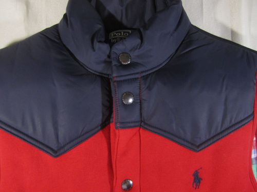 POLO Ralph Lauren Fleece Vest Jacket M Western Puffy Red Snap Button Trucker