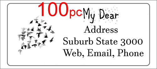 100 Personalised return address label custom mailing sticker 56x25mm birdflock