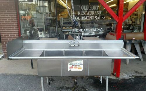 Three-compartment sink with spray nozzle for sale