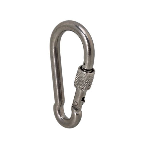 M10 silver stainless steel 304 spring snap hook carabiner with screw lock for sale