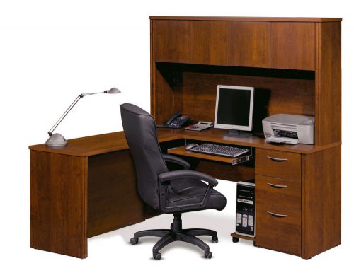 Premium L-shaped Corner Office Desk with Hutch in Tuscany Brown