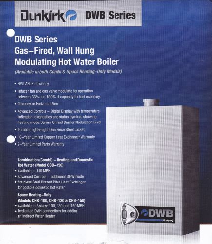 Dunkirk dwb series chb-100 gas-fired, wall hung,  modulating hot water boiler for sale