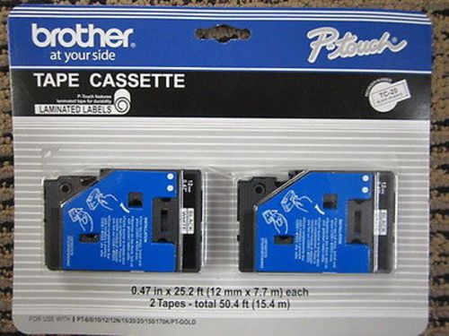 Brother TC-20 Cassette P-Touch Labels Black on White 2pk FAC SEAL FREE SHIPPING!