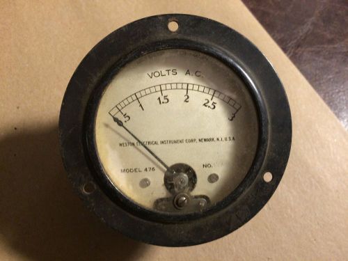 Vintage Weston Model 476 AC Volt Meter Measures 0-3 Gauge