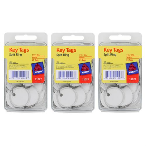 Avery Key Tags, Split Ring, White, 1-1/4 Inch Diameter, 25/Pack, 3/Packs (11027)