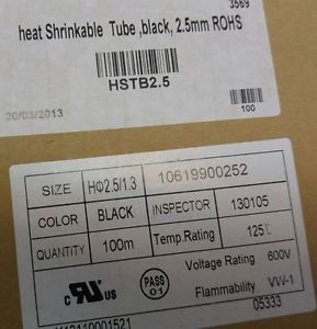 HSTB2.5 100M HEAT SHRINKABLE TUBE,BLACK,2.5MM ROHS