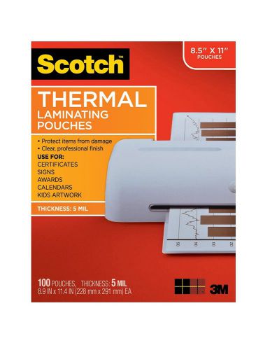 Scotch Thermal Laminating Pouches 8.9 x 11.4-Inches 5 mil thick 100-Pack (TP5...
