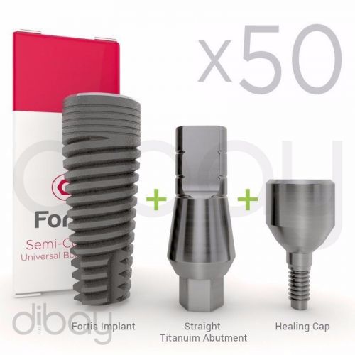 50x Dental Implant Implants FORTIS® Straight Abutment &amp; Healing Cap Package Deal