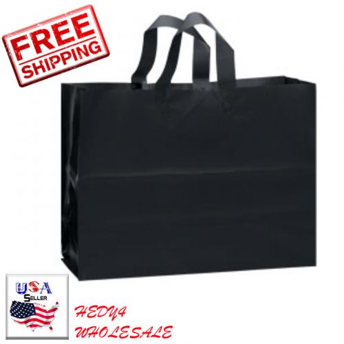 Count of 100 Large Bags Retail Black Frosted Plastic Shopping Bag 16” x 6” x 12”