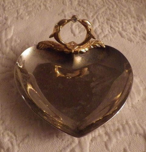 Heart Shaped Trinket Jewelry Silver Tray Dolphins
