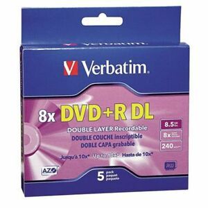 VERBATIM VER95311 DVD+R Dual Disc,8.50 GB,240 min,8x,PK5
