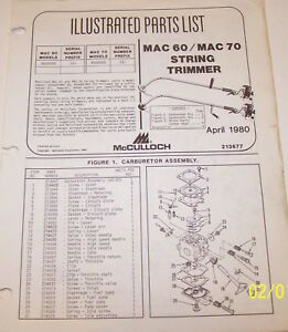 McCULLOCH TRIMMER MAC60/MAC70  OEM ILLUSTRATED PARTS LIST