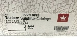 Box of 500- Western Sulphite® Thumb Cut Policy Envelopes, 4-1/8&#034; x 9-1/2&#034;