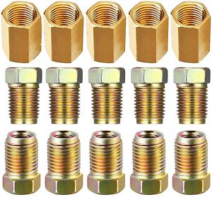 15 Pieces Brake Line Fittings 5 Unions, 10 Nuts - Muhize 3/8&#039; - 24 Threads for