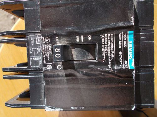 Siemens bqd380 3 pole 80 amp breaker 480/277 volt for sale