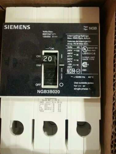 Siemens NGB3BO20B 3 pole 20 AMP Circuit Breaker