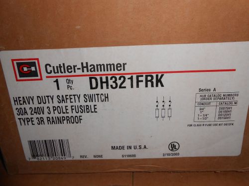 CUTLER HAMMER DH321FRK 30 AMP 240 VOLT 3P FUSIBLE N3R DISCONNECT