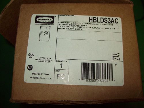 New hubbell hblds3ac circuit-lock 30a amp 600v-ac 3p disconnect switch for sale