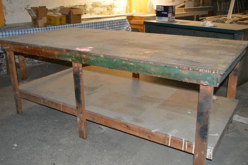 Vintage industrial wood-workshop, fabrication table-strong-two level 4&#039; x 8&#039; for sale