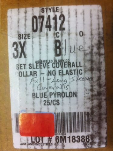 Lot of (25) lakeland industries 3x blue pyrolon set sleeve coverall 07412 for sale