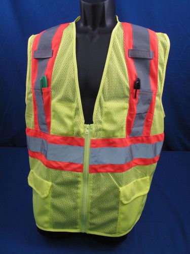 Class 2 Zipper Front Safety Vest Mic Holders Pockets Vented Back Size 2X-LARGE