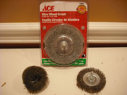 THREE WIRE WHEEL BRUSHES- ACE 4&#034; (NEW), 2&#034;, FORNEY 3&#034;
