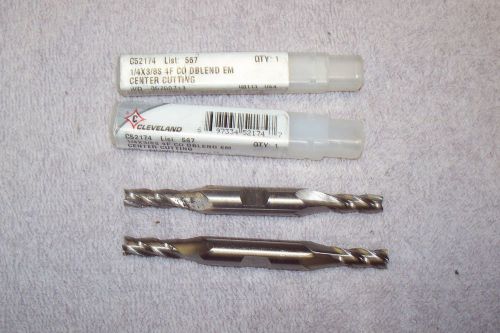 2 UN-USED IN TUBE  CLEVELAND  1/4&#034;  x 3/8&#034; shank  DOUBLE END  4 FLUTE END MILLS