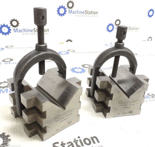 GREAT! PAIR OF BROWN &amp; SHARPE NO. 750-B PRECISION V-BLOCKS / FIXTURES W/ CLAMPS