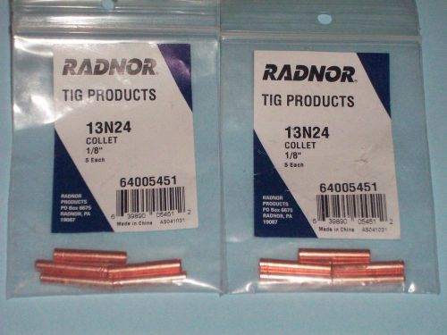 10 NEW 13N24 RADNOR TIG COLLET 1/8&#034; ( 2 BAGS - 5 PCS. EACH ) FREE SHIPPING!!!