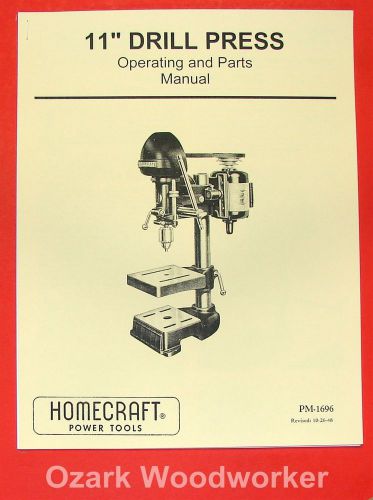 DELTA-Homecraft 11&#034; Drill Press Opertors &amp; Parts Manual 0221