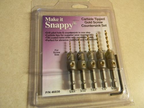 Snappy 5 pc.  Gold Screw Countersink  Set, carbide tipped