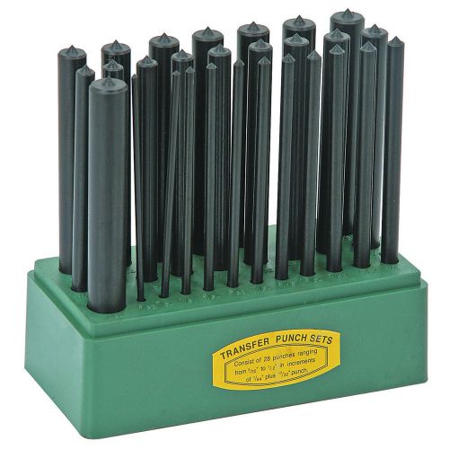 Transfer Punch Set 28 Pieces,  3/32&#034; to 1/2&#034; punches (by 64ths), Carbon Steel