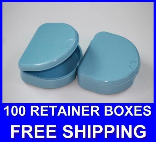100 light blue denture retainer box orthodontic dental case mouth tray brace for sale