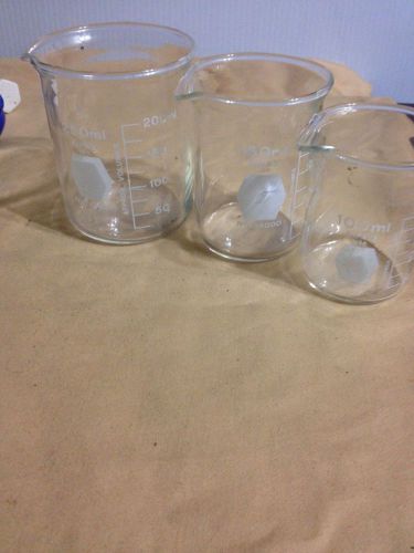 Set of 3 graduated 100ml, 150ml,  250ml kimax kimble beakers #14000 for sale