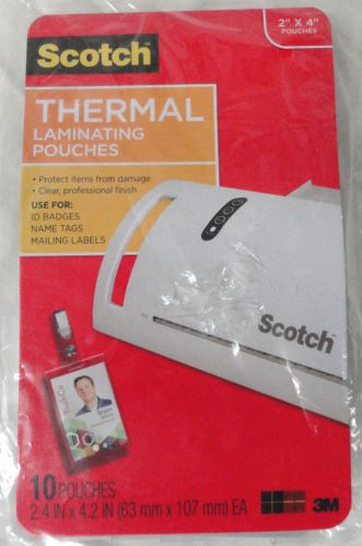 SCOTCH, 10 PACK THERMAL LAMINATING POUCHES W/ METAL CLIP, 2.4&#034; X 4.2&#034; NEW